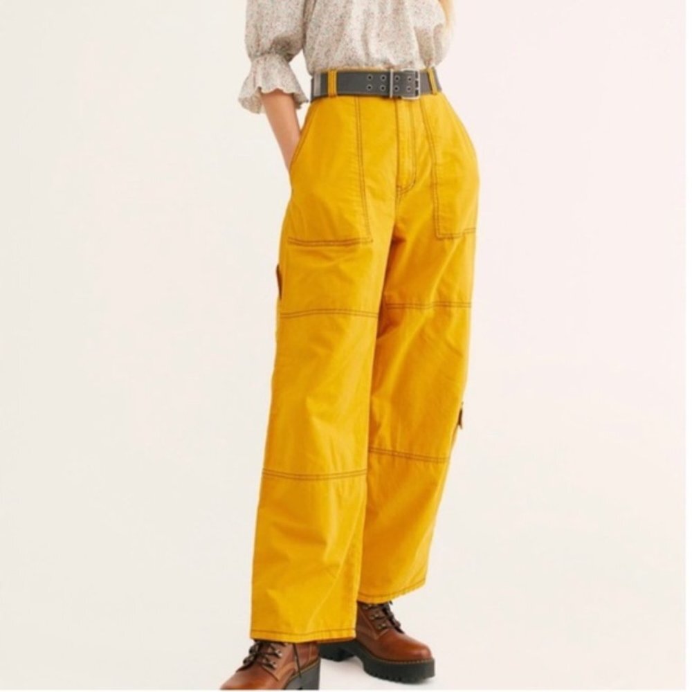 NWT Free People Yellow Calendula Wide Leg Trousers Pants